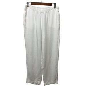 J.Jill Women's 100% Linen White Wide Leg Pants Size Medium Side Pockets Pull On